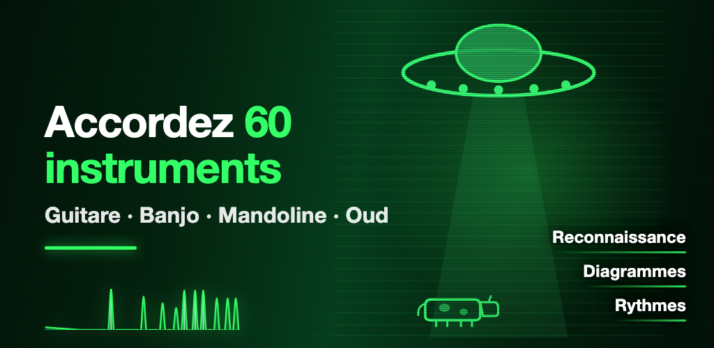 ChordSmith — accordeur pour 60 instruments : guitare, banjo, mandoline, oud. Reconnaissance d'accords, diagrammes, rythmes.