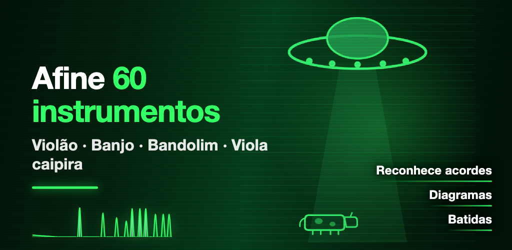 ChordSmith — afinador para 60 instrumentos: violão, banjo, bandolim, viola caipira. Reconhece acordes, diagramas, batidas.