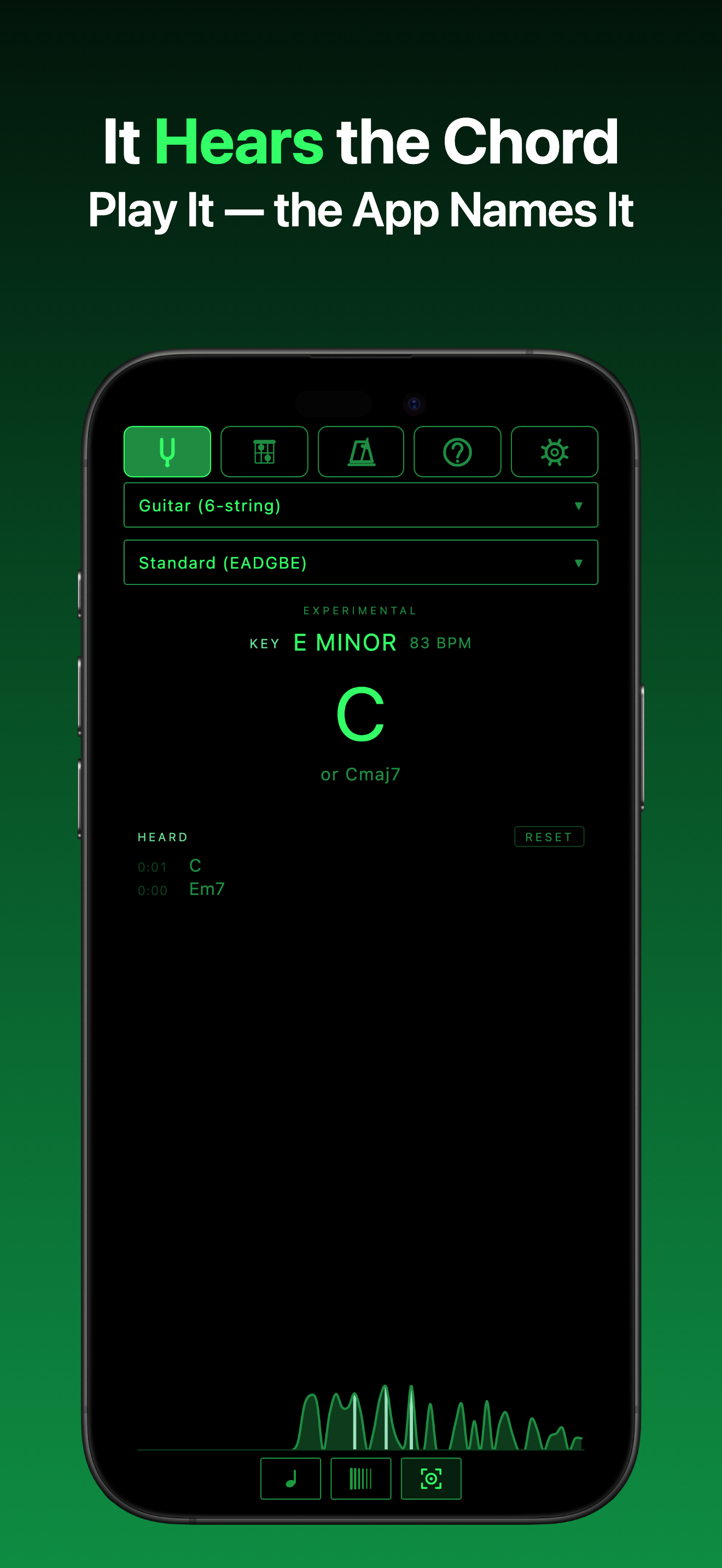 ChordSmith chord detection — play a chord and the app names it