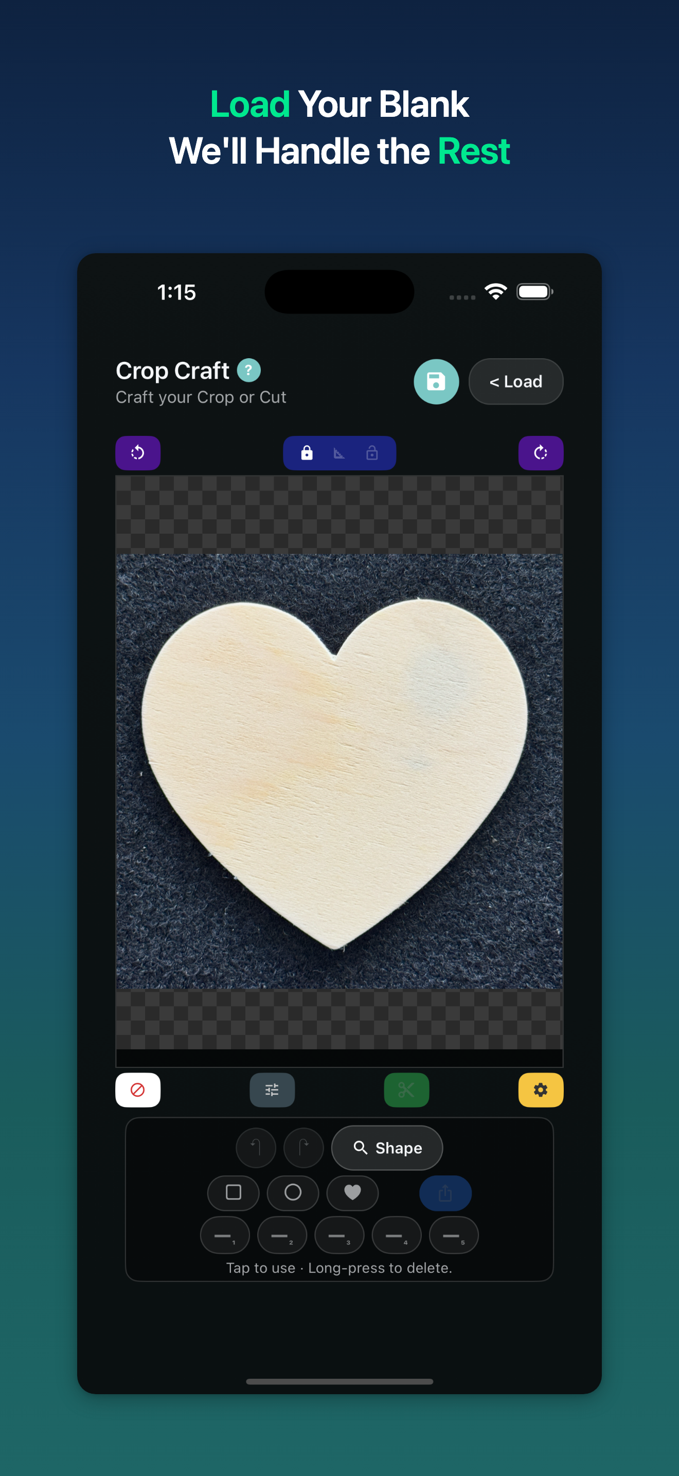 Crop Craft — heart-blank loaded in editor